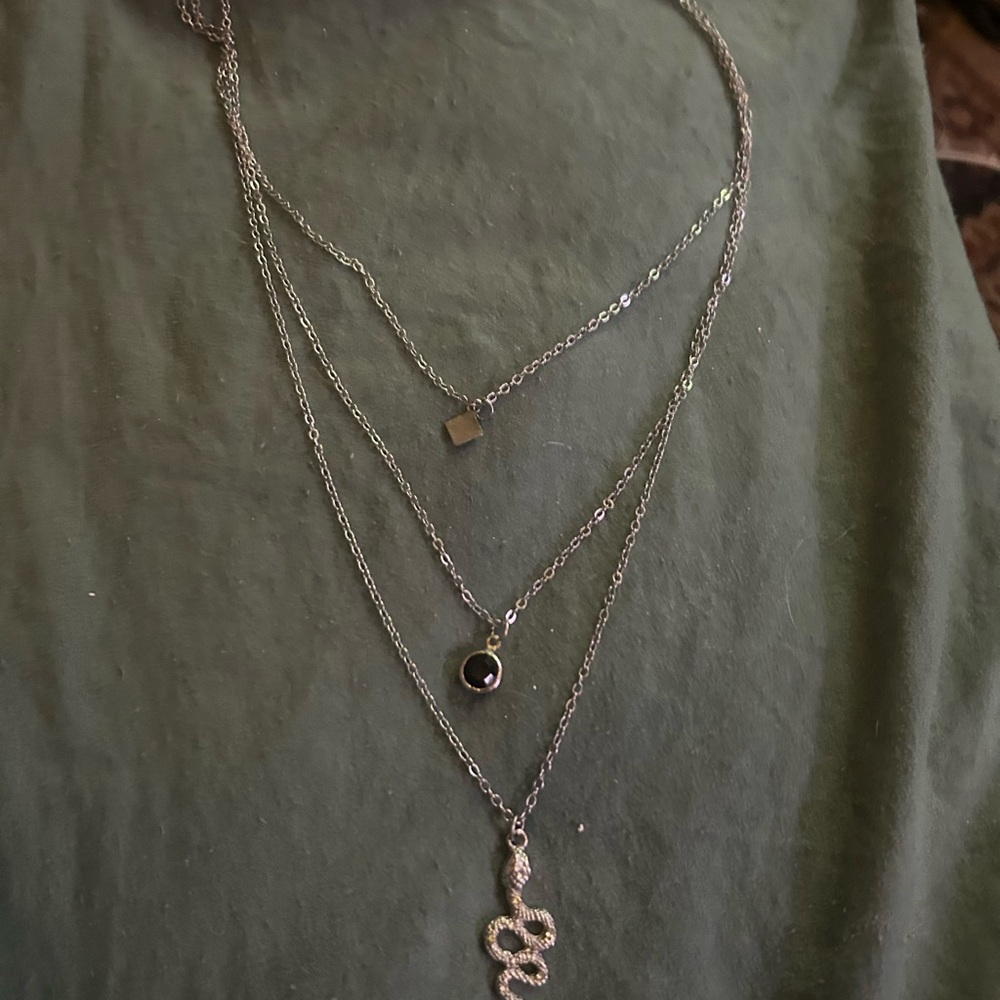 Elegant Silver Layered Necklace with Snake Pendant